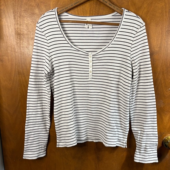 Pact Brown White Striped Ribbed Henley Long Sleeve Top T-Shirt Organic Cotton XL - Picture 2 of 13